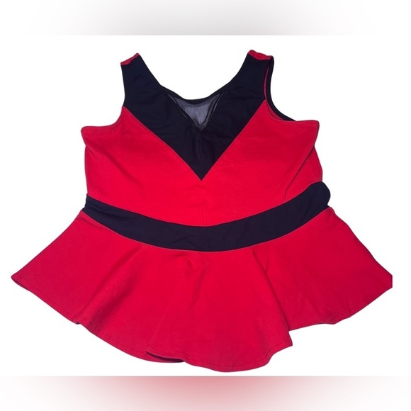 bebe Tops - Bebe Red Black Peplum Top Mesh Front Women’s Size Large Business Casual